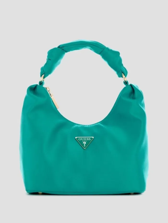 Women GUESS Handbags Velina Satin Hobo Bag Greyyarn Dye