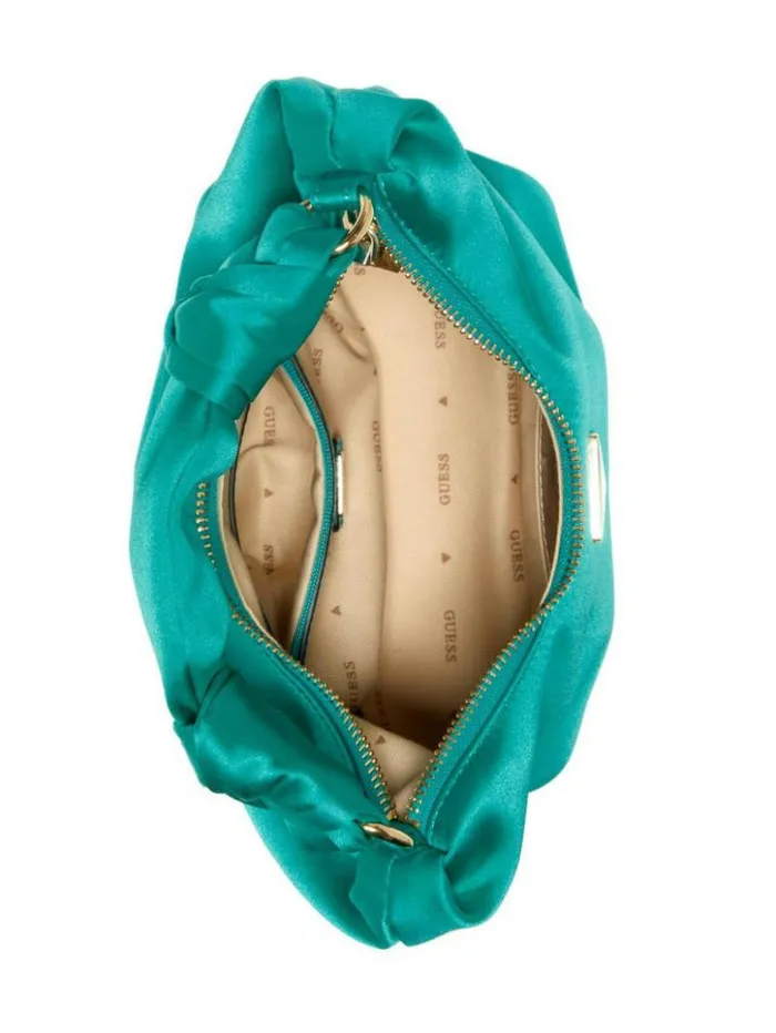 Women GUESS Handbags Velina Satin Hobo Bag Greyyarn Dye