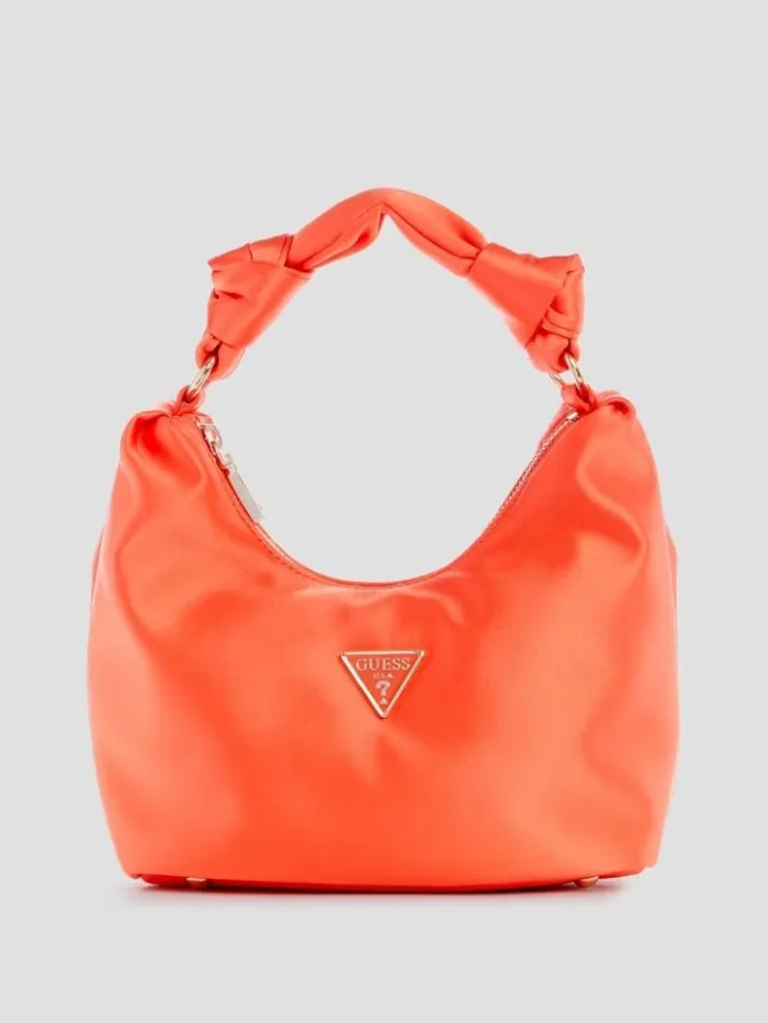 Women GUESS Handbags Velina Satin Hobo Bag Orange