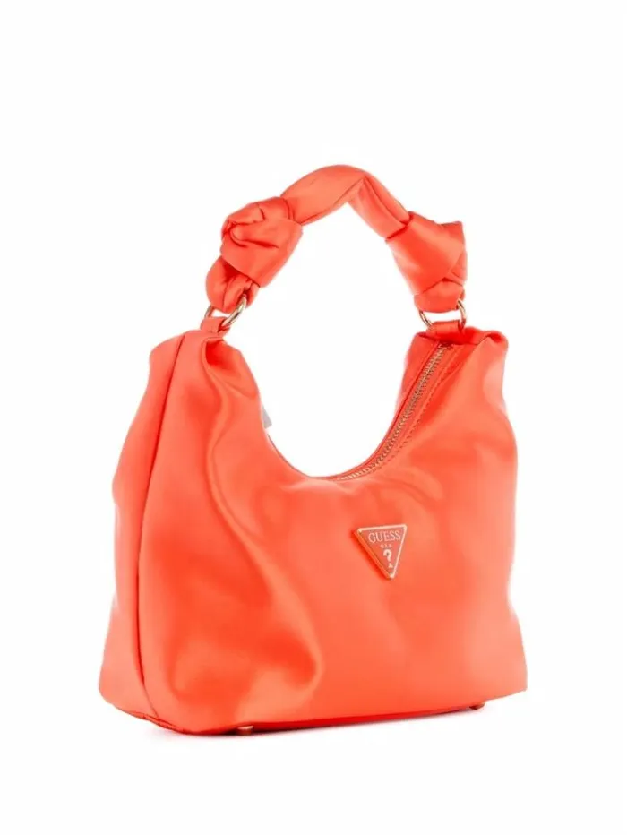 Women GUESS Handbags Velina Satin Hobo Bag Orange
