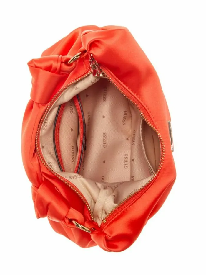 Women GUESS Handbags Velina Satin Hobo Bag Orange