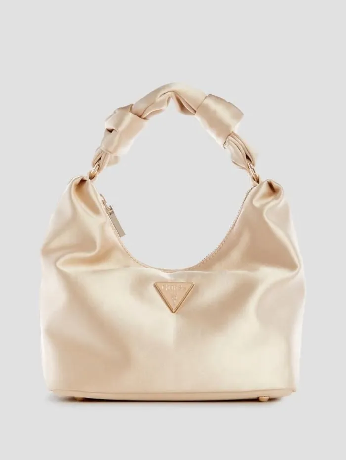 Women GUESS Handbags Velina Satin Hobo Bag Pale Gold