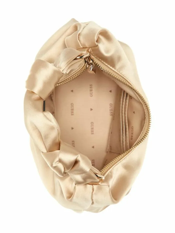 Women GUESS Handbags Velina Satin Hobo Bag Pale Gold