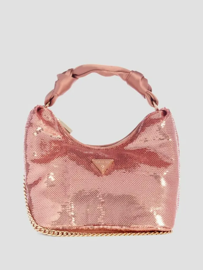 Women GUESS Handbags Velina Sequin Hobo Bag Metallic