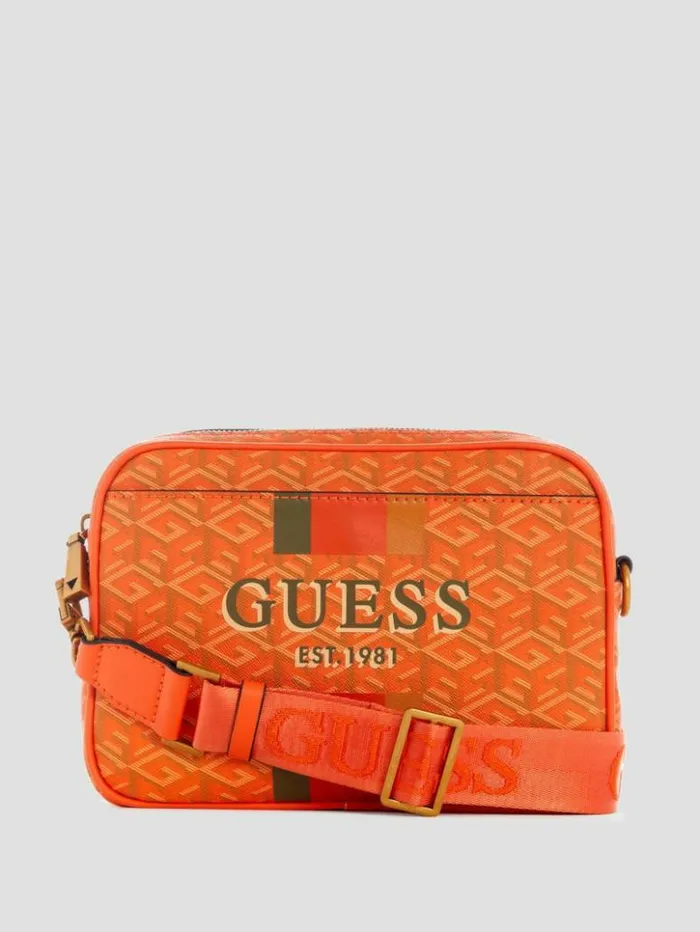 Women GUESS Handbags Vikky Camera Bag Orange Logo