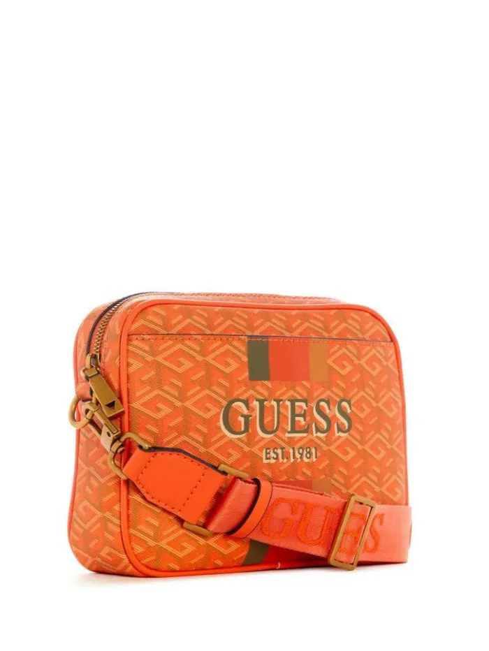 Women GUESS Handbags Vikky Camera Bag Orange Logo