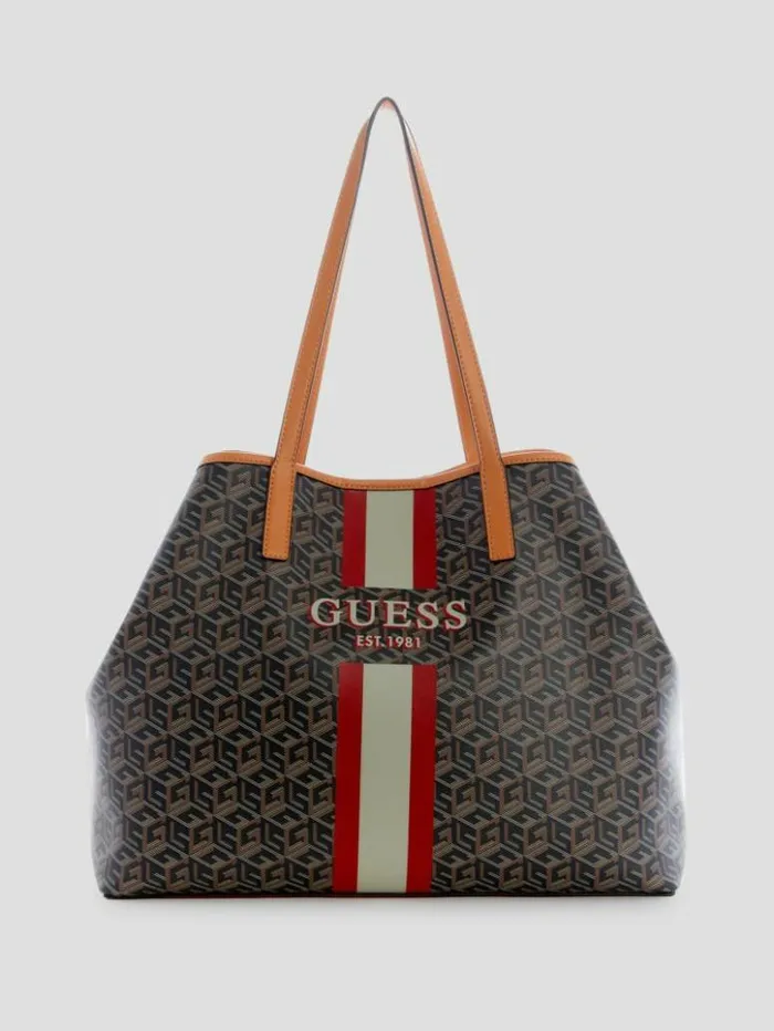 Women GUESS Handbags Vikky Large Tote Black Gold