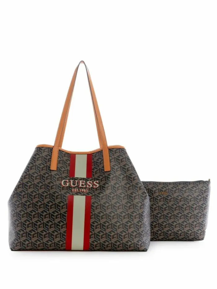 Women GUESS Handbags Vikky Large Tote Black Gold