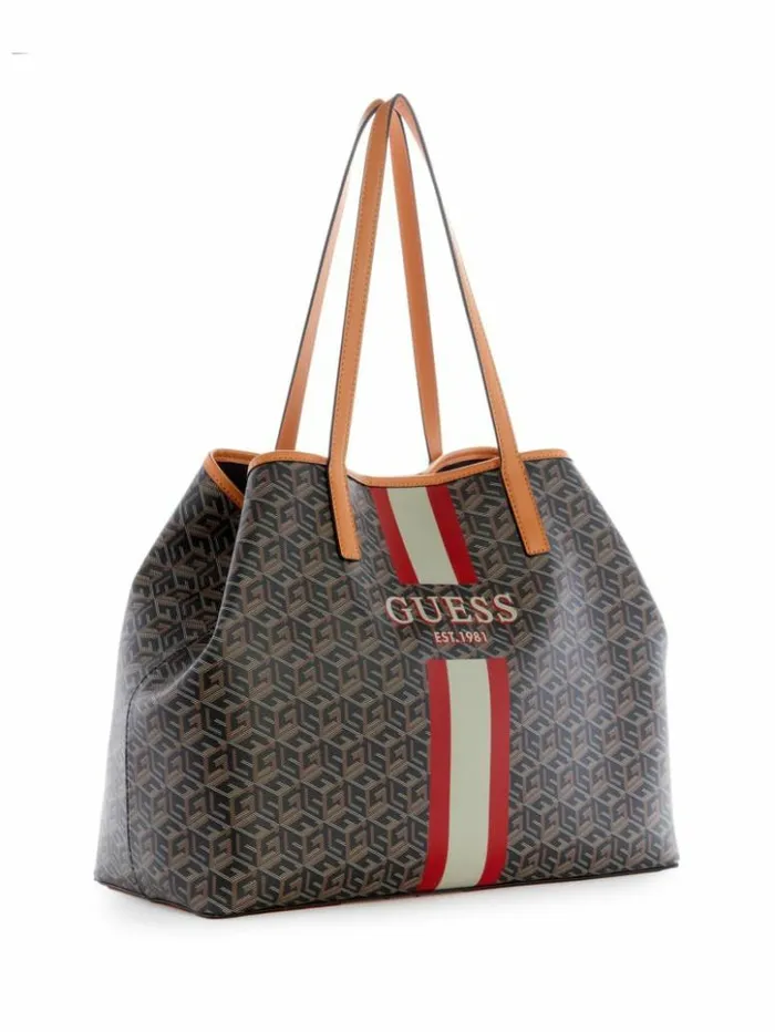 Women GUESS Handbags Vikky Large Tote Black Gold