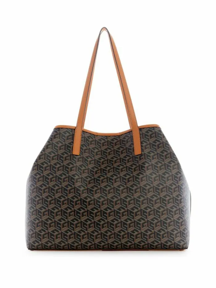 Women GUESS Handbags Vikky Large Tote Black Gold