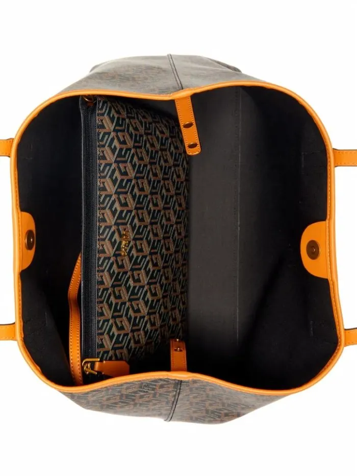 Women GUESS Handbags Vikky Large Tote Black Gold