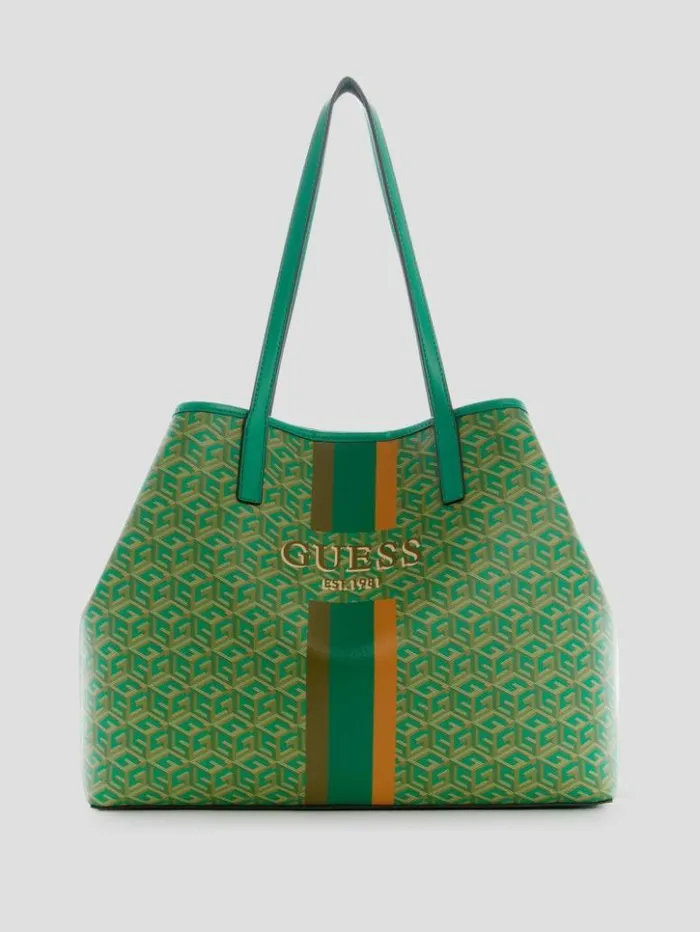 Women GUESS Handbags Vikky Large Tote Forest Logo