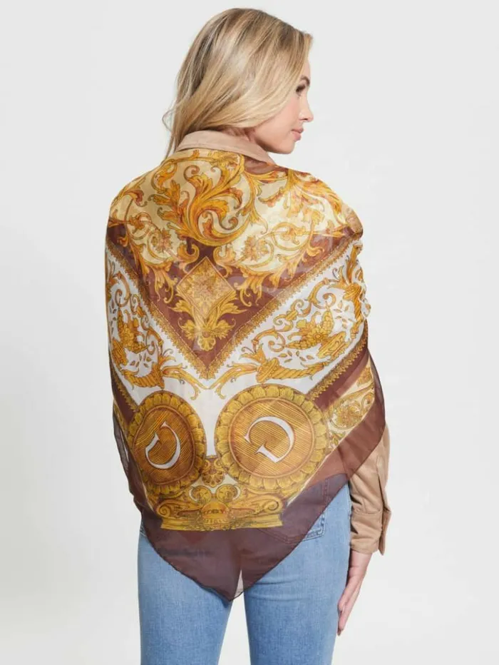 Women GUESS Hats and Scarves Eryn Sheer Silk Scarf Brown