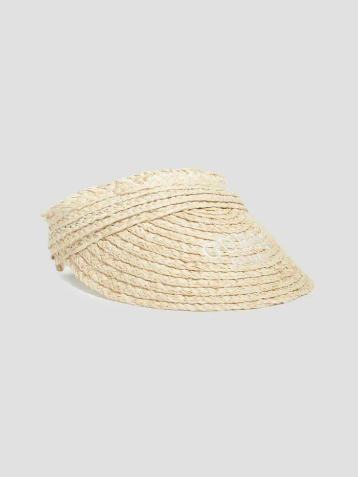 Women GUESS Hats and Scarves Lena Straw Visor White