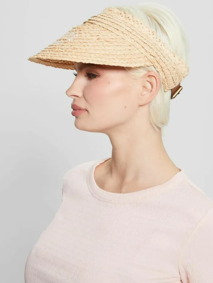 Women GUESS Hats and Scarves Lena Straw Visor White