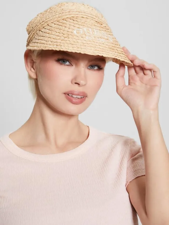 Women GUESS Hats and Scarves Lena Straw Visor White