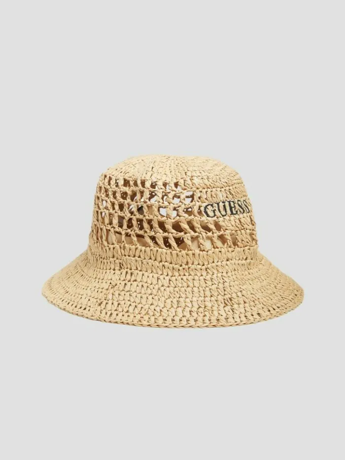 Women GUESS Hats and Scarves Mirage Straw Bucket Hat White