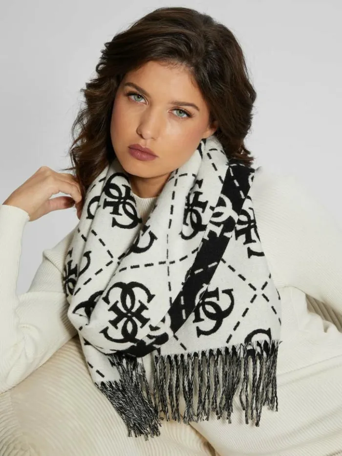 Women GUESS Hats and Scarves Quattro G Monogram Scarf Black