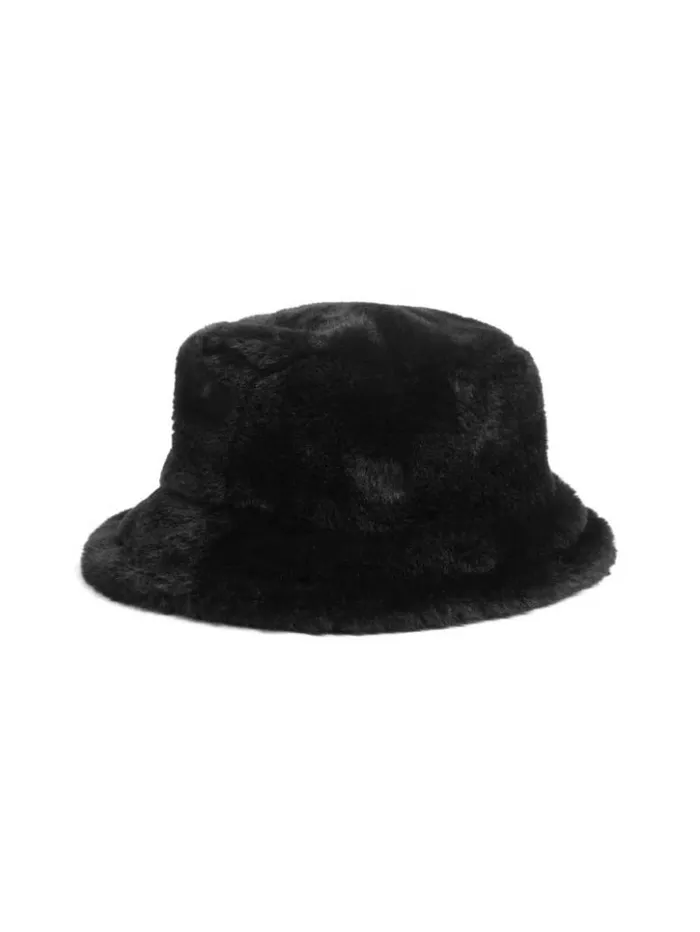 Women GUESS Hats and Scarves Reversible FauxFur Bucket Hat Black