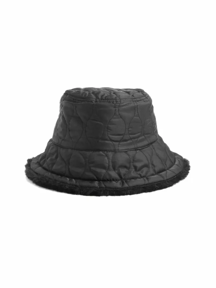 Women GUESS Hats and Scarves Reversible FauxFur Bucket Hat Black