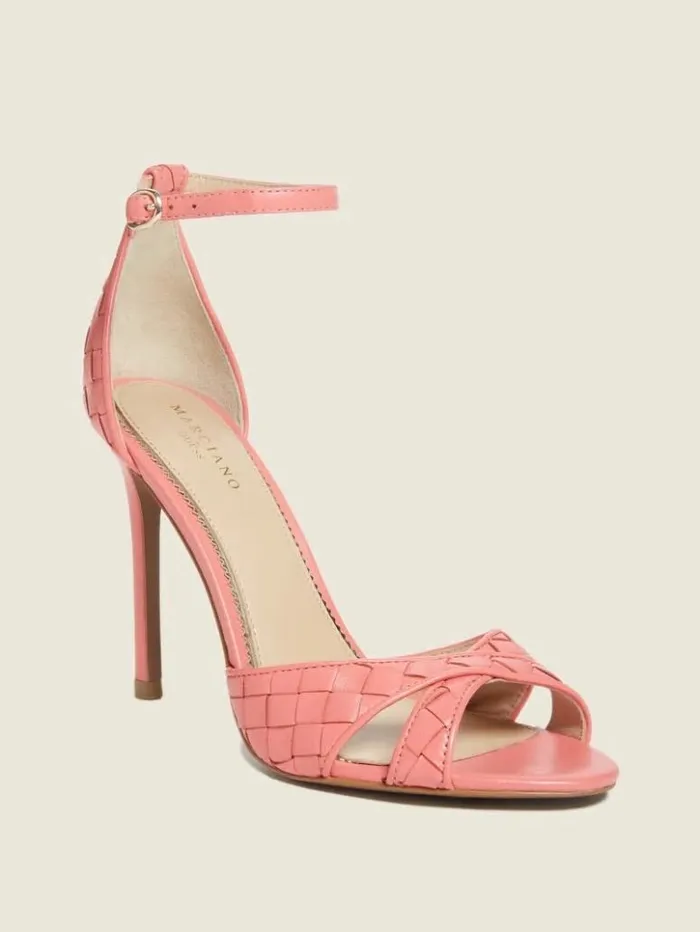 Women GUESS Heels Abieli Woven Leather Stiletto Sandal Orange