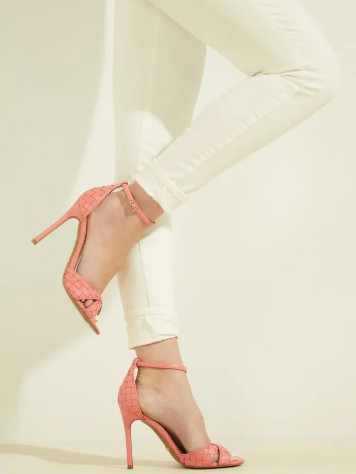 Women GUESS Heels Abieli Woven Leather Stiletto Sandal Orange