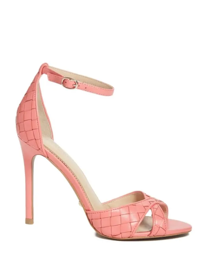 Women GUESS Heels Abieli Woven Leather Stiletto Sandal Orange