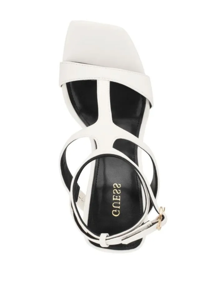 Women GUESS Heels Bacio TStrap Wedge Heels Wht Floral