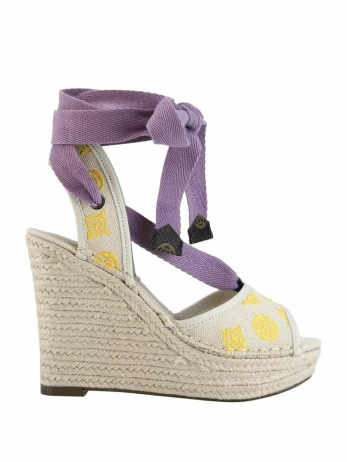 Women GUESS Heels Halona Tie Espadrille Wedges Light Natural
