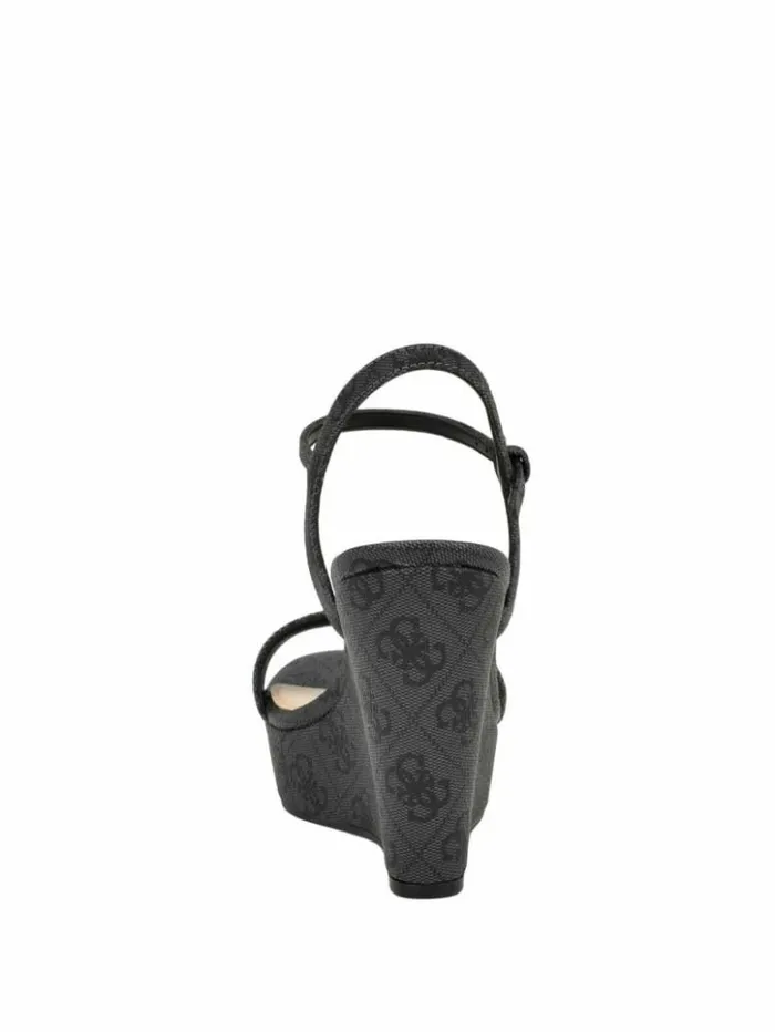 Women GUESS Heels Himifa Shimmer Metallic G Wedge Sandals Black 001