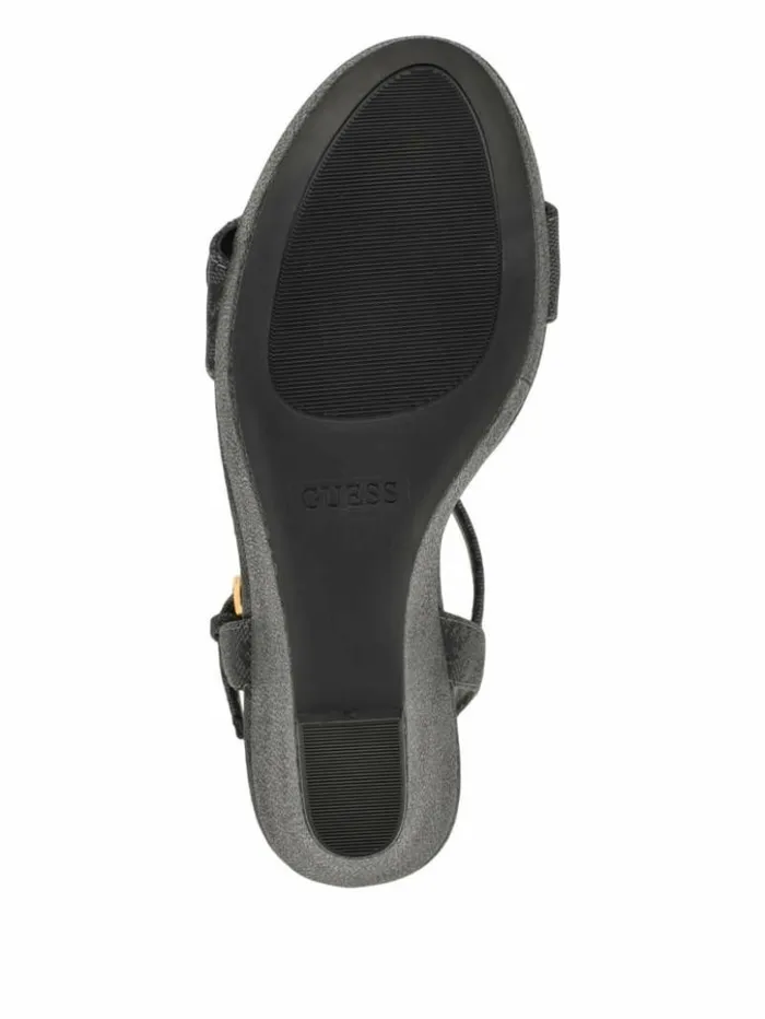 Women GUESS Heels Himifa Shimmer Metallic G Wedge Sandals Black 001