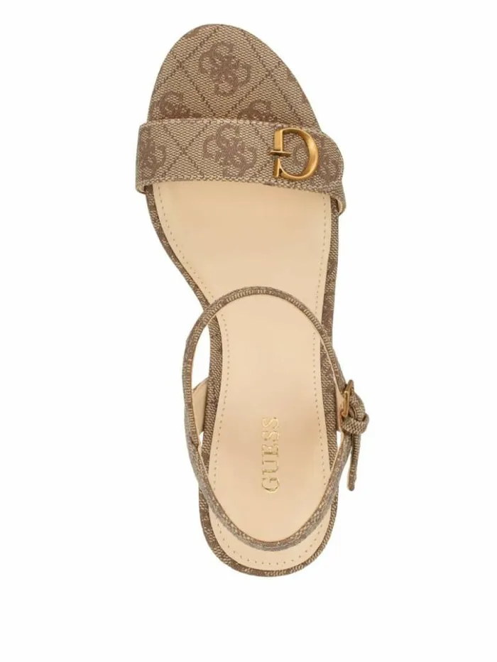 Women GUESS Heels Himifa Shimmer Metallic G Wedge Sandals Medium Brown