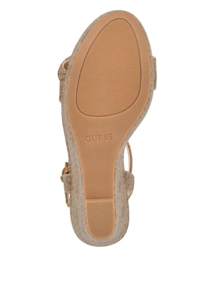 Women GUESS Heels Himifa Shimmer Metallic G Wedge Sandals Medium Brown