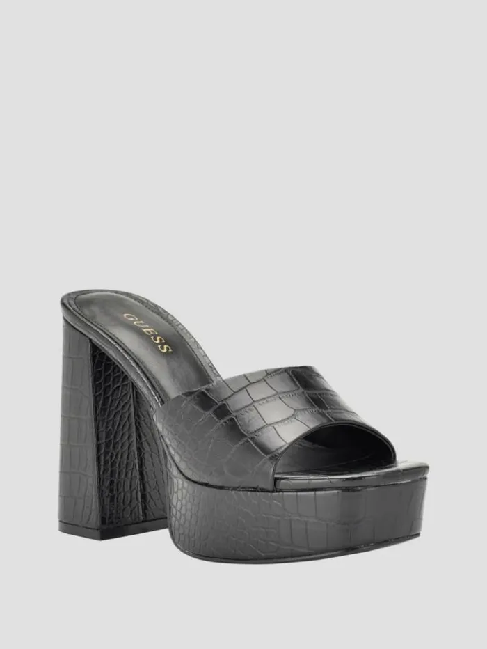 Women GUESS Heels Jadah CrocodileEmbossed Platform Heels Black 002