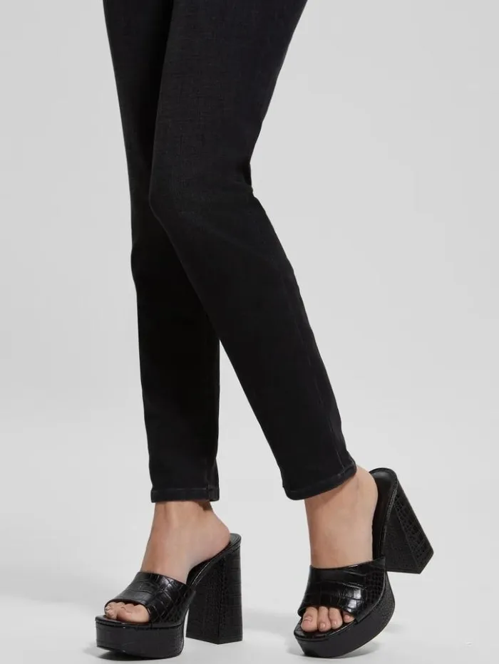 Women GUESS Heels Jadah CrocodileEmbossed Platform Heels Black 002