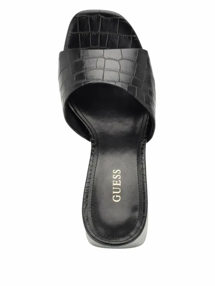 Women GUESS Heels Jadah CrocodileEmbossed Platform Heels Black 002