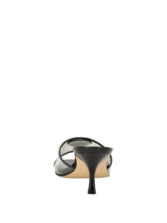 Women GUESS Heels Lusie Triangle Clear Kitten Mules Gold