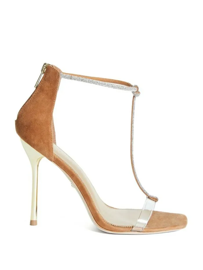 Women GUESS Heels Olivia Embellished Heeled Sandal Cognac