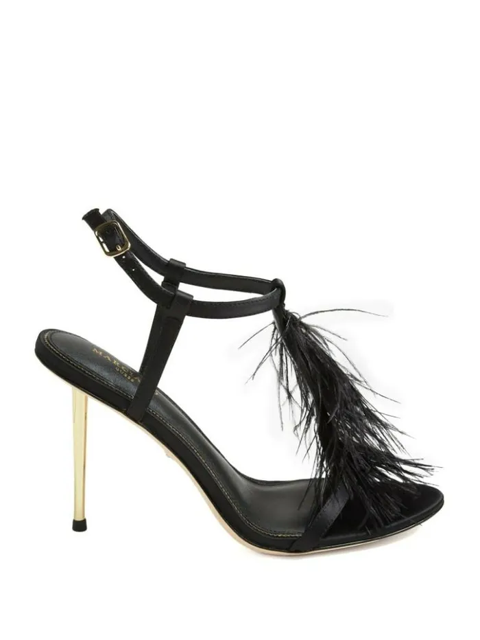 Women GUESS Heels Reyon Feather Satin Heel Black