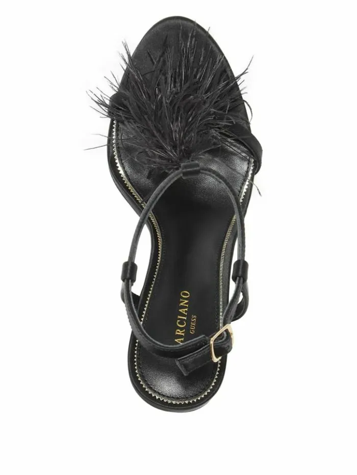 Women GUESS Heels Reyon Feather Satin Heel Black