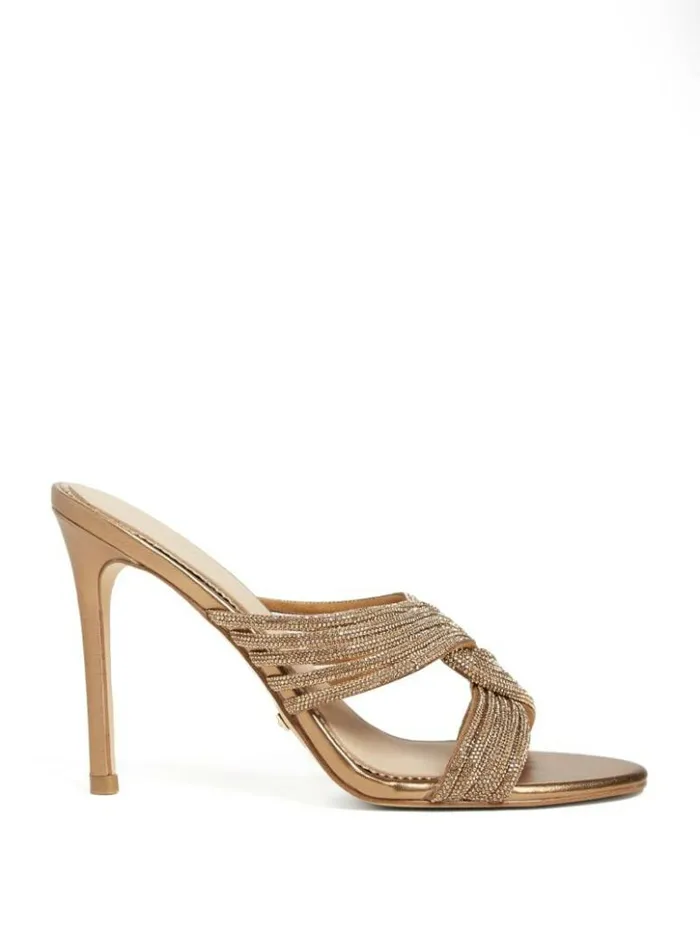 Women GUESS Heels Rhinestone Strappy Heel Light Natural