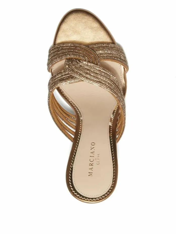 Women GUESS Heels Rhinestone Strappy Heel Light Natural