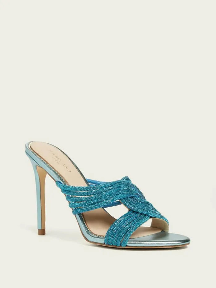 Women GUESS Heels Rhinestone Strappy Heel Mid Blue