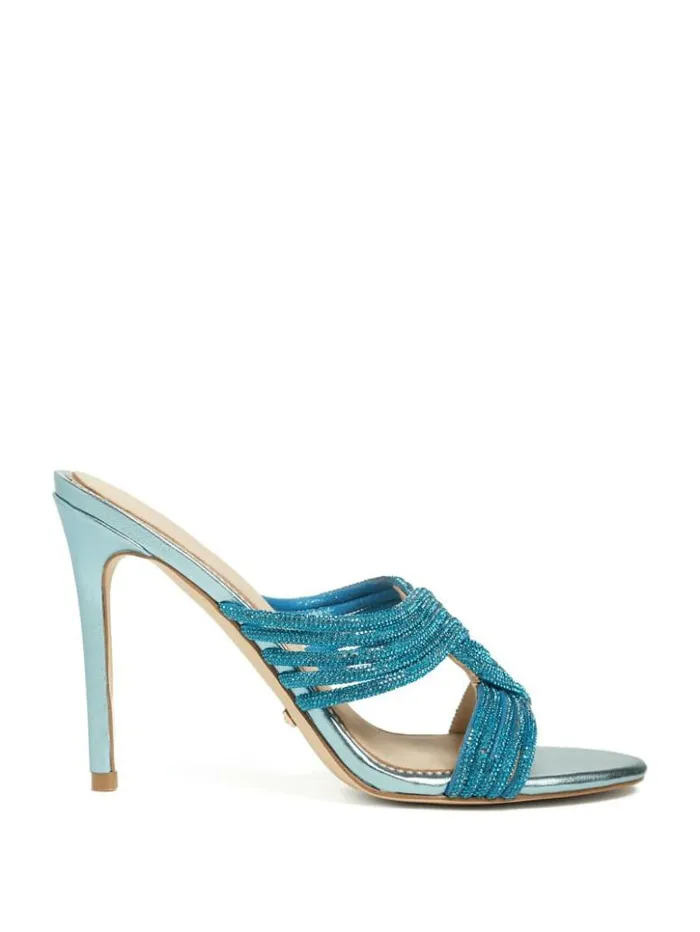 Women GUESS Heels Rhinestone Strappy Heel Mid Blue