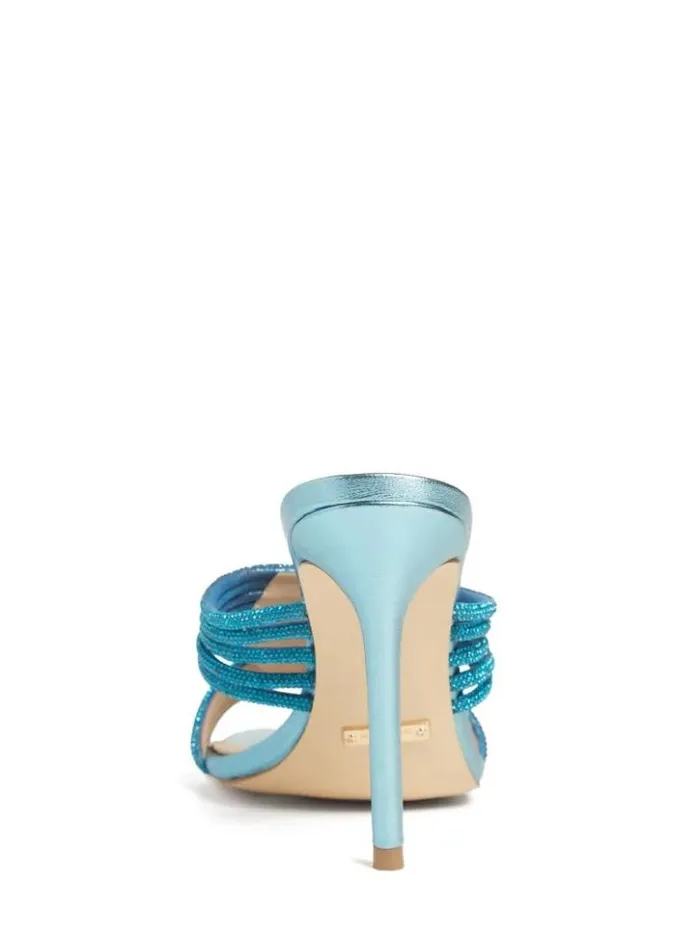 Women GUESS Heels Rhinestone Strappy Heel Mid Blue