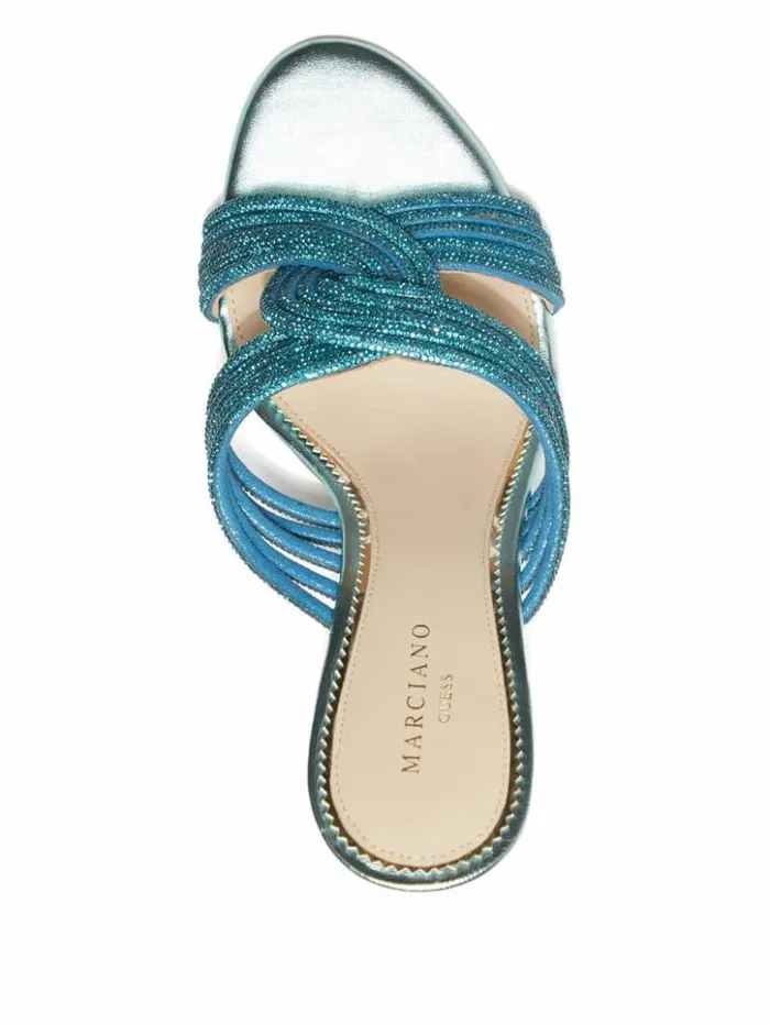 Women GUESS Heels Rhinestone Strappy Heel Mid Blue