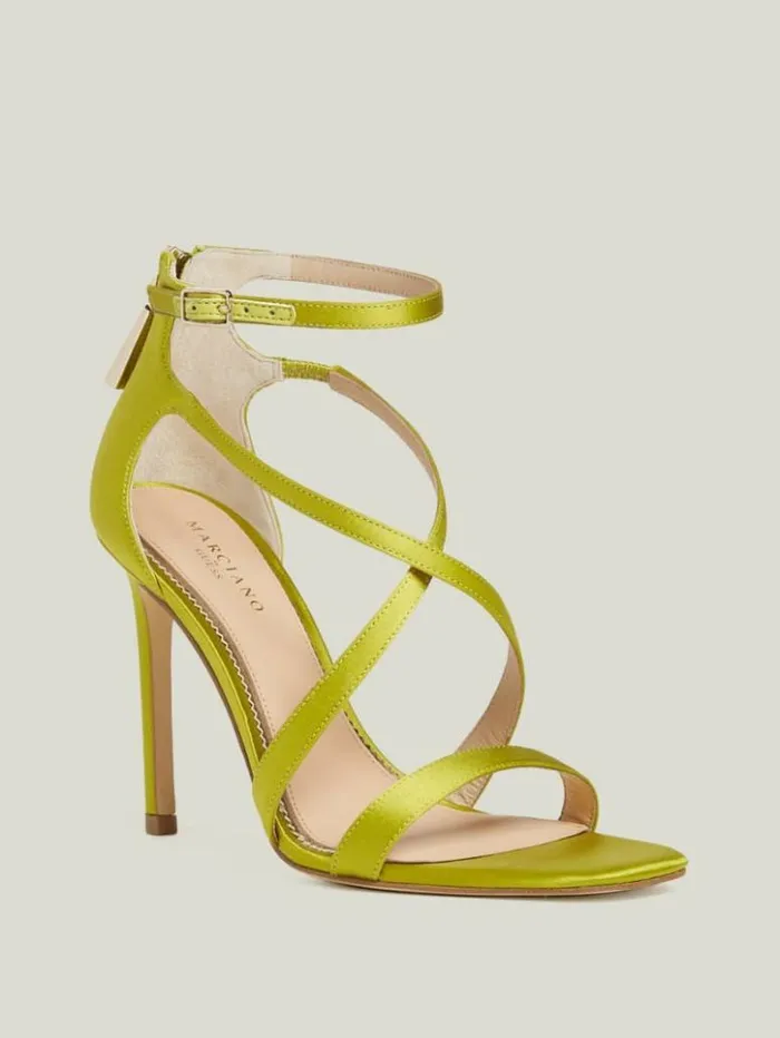 Women GUESS Heels Satin Strappy Heel Green Patent
