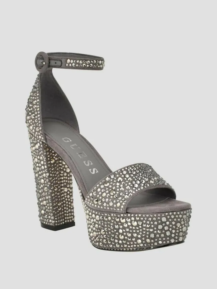 Women GUESS Heels Setone Rhinestone Platform Heels Medium Grey
