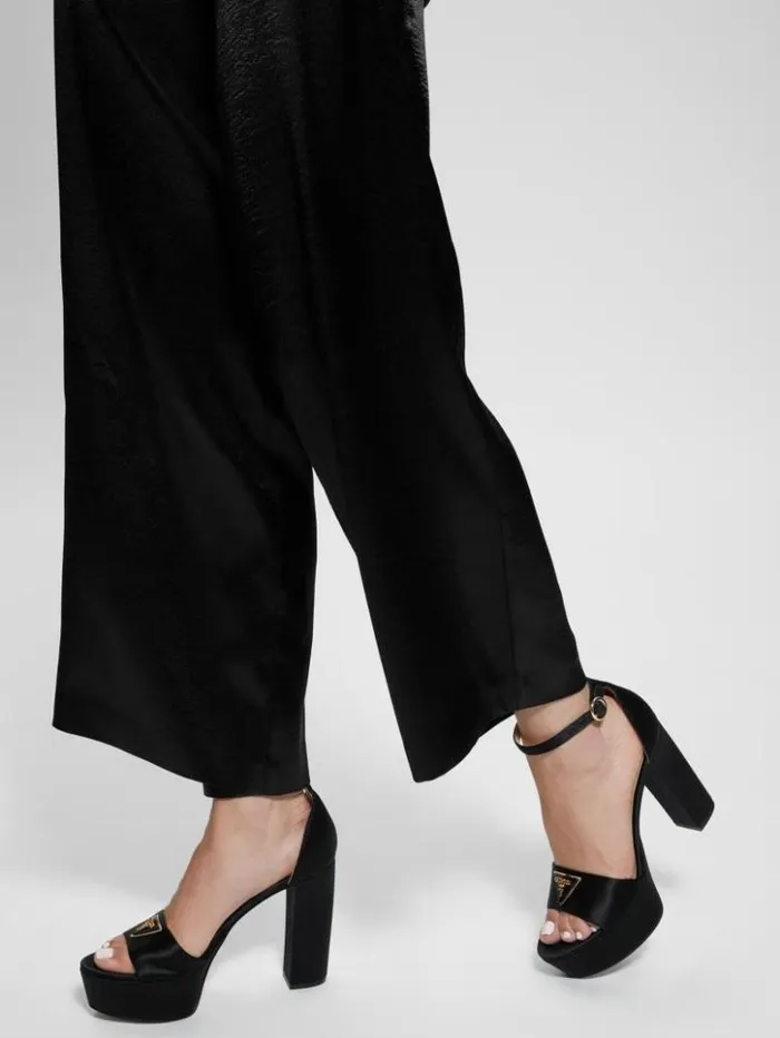 Women GUESS Heels Setone Satin Signature Platform Heels Black 001