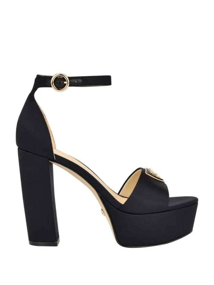 Women GUESS Heels Setone Satin Signature Platform Heels Black 001